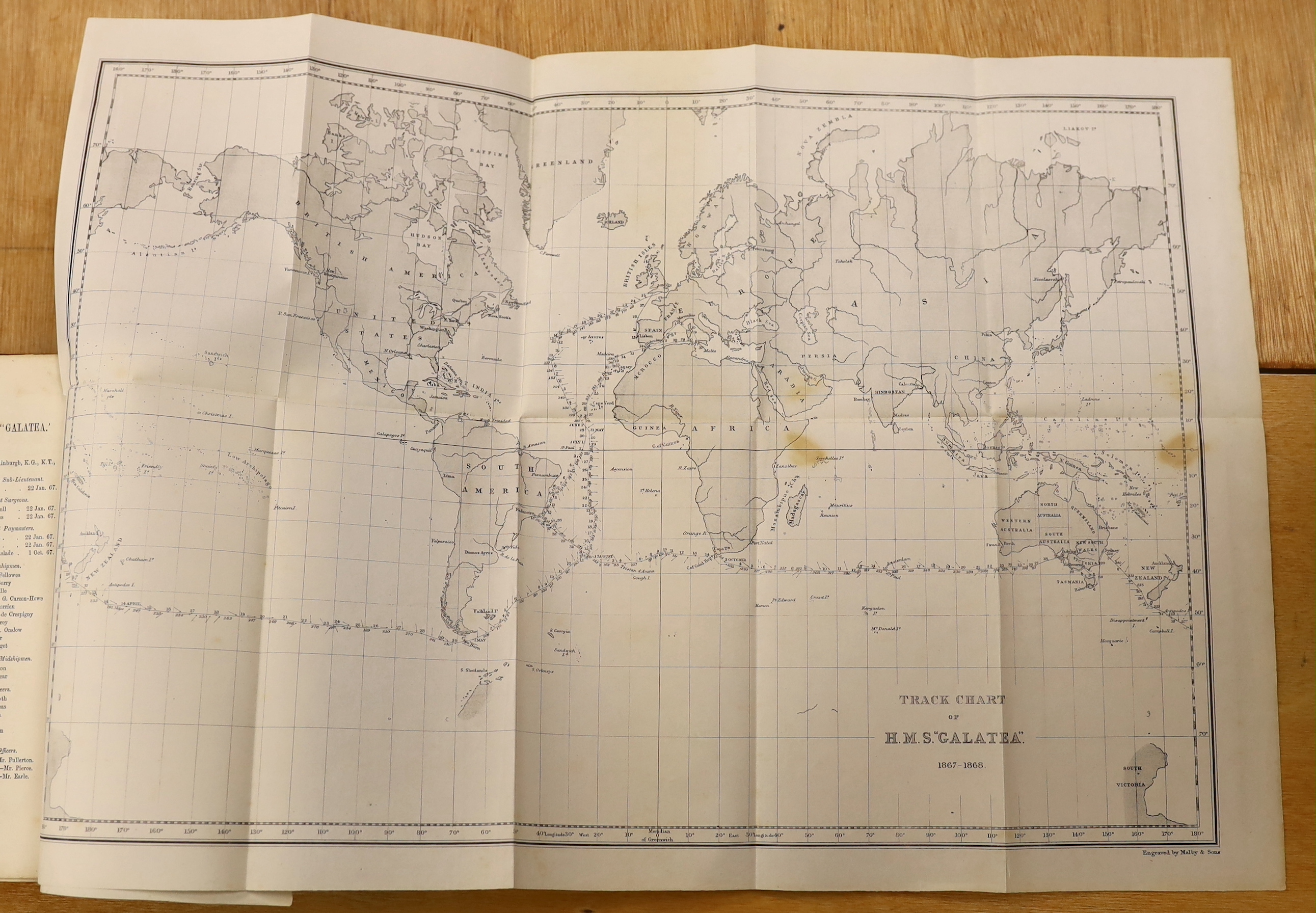 Simpson, Sir George - Narrative of a Journey round the World, during the years 1841 and 1842. 2 vols. portrait and folded map; newly rebound gilt lettered cloth. 1847; Milner, Rev. John and Brierly, Oswald - The Cruise o